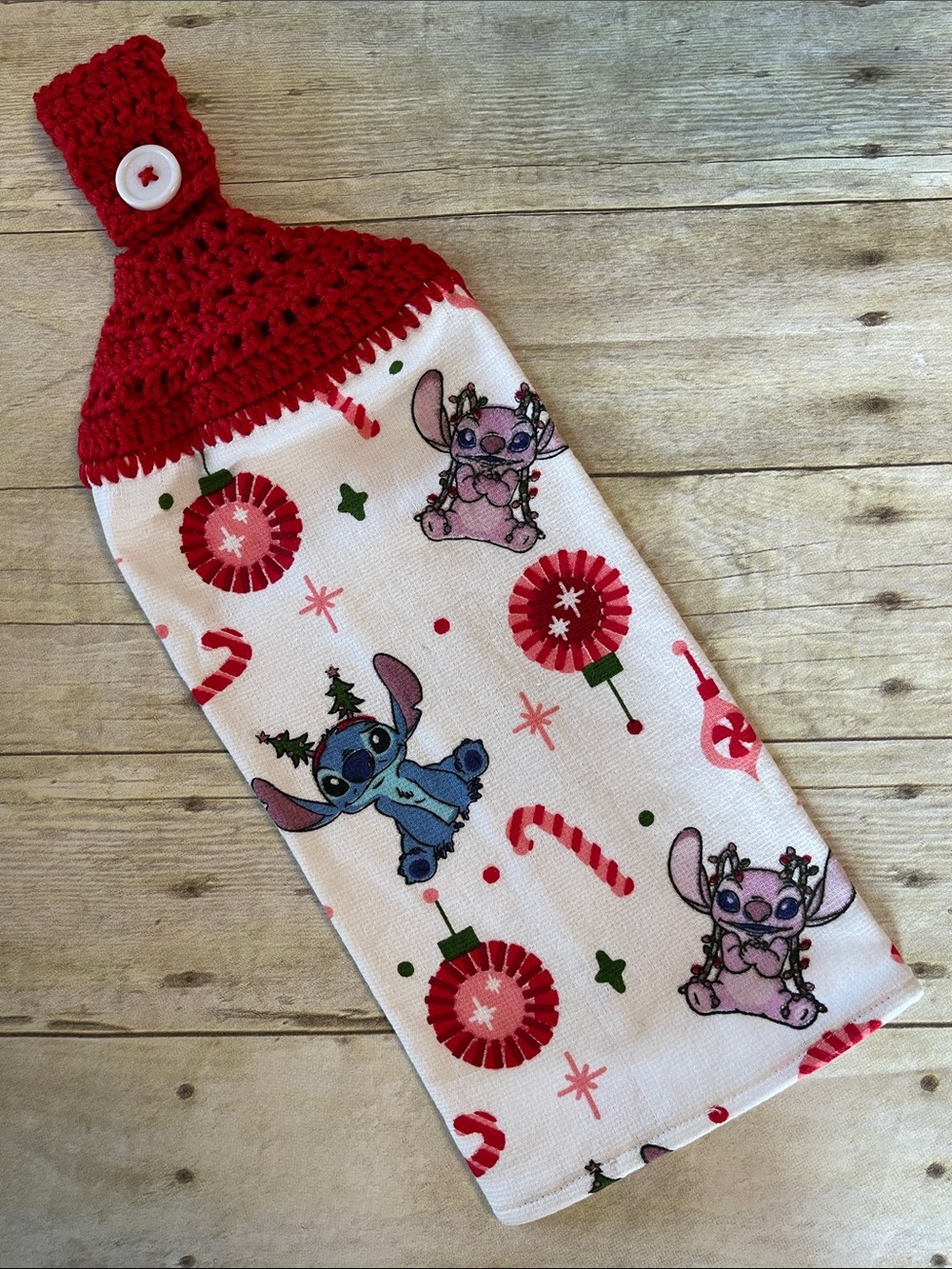 Disney Stitch Christmas Crochet Top Hanging Towel Single Thickness
